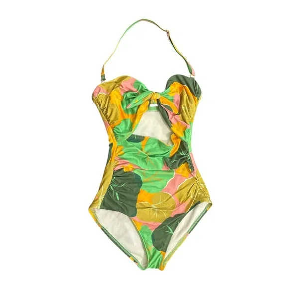 Kate Spade Cucumber‎ Floral Print Tie Bandeau One Piece Halter Strap Swimsuit XS - Picture 3 of 13